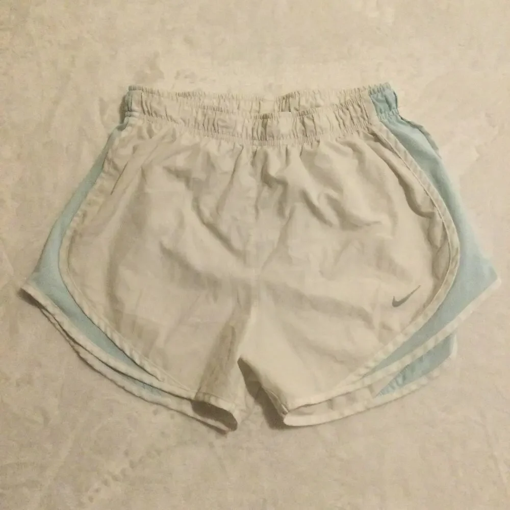 Nike Dri Fit Running Shorts Women S White/Blue Brief-Lined Mesh Sides